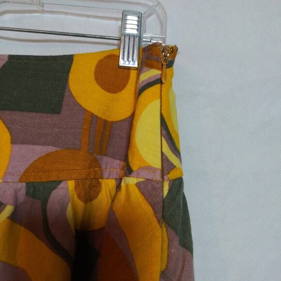 Larry Levine A Line Groovy Geometric Skirt Artsy Linen Size 10 - Picture 5 of 9